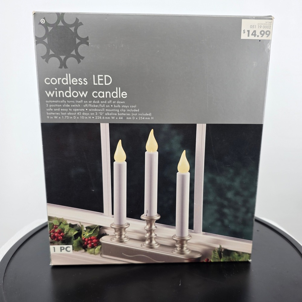 Target Cordless LED Window Candle 3-Light Silver Base Dusk to Dawn Sensor 10in